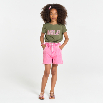 تيشيرت كاكي للفتيات مطبوع رسالة لامعة